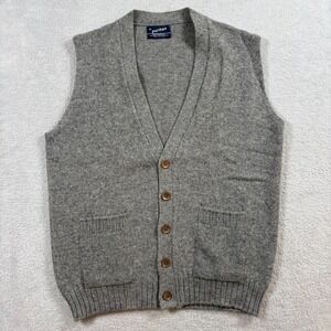 Puritan Aquamatic Sweater Vest Mens XL Gray Wool Tight Knit Ribbed Warm V Neck